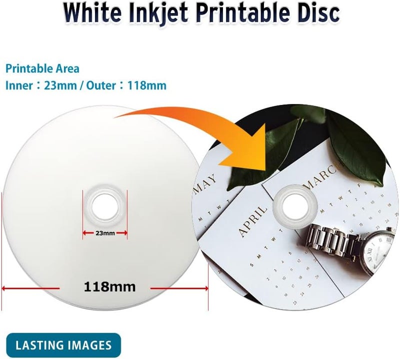 PlexDisc CD-R 700MB 52X White Inkjet Hub Printable Discs | 100 Pack Cake Box (FFP) | Blank CDs for Burning Music, Photos, Data | Writable Recordable Media - Image 2