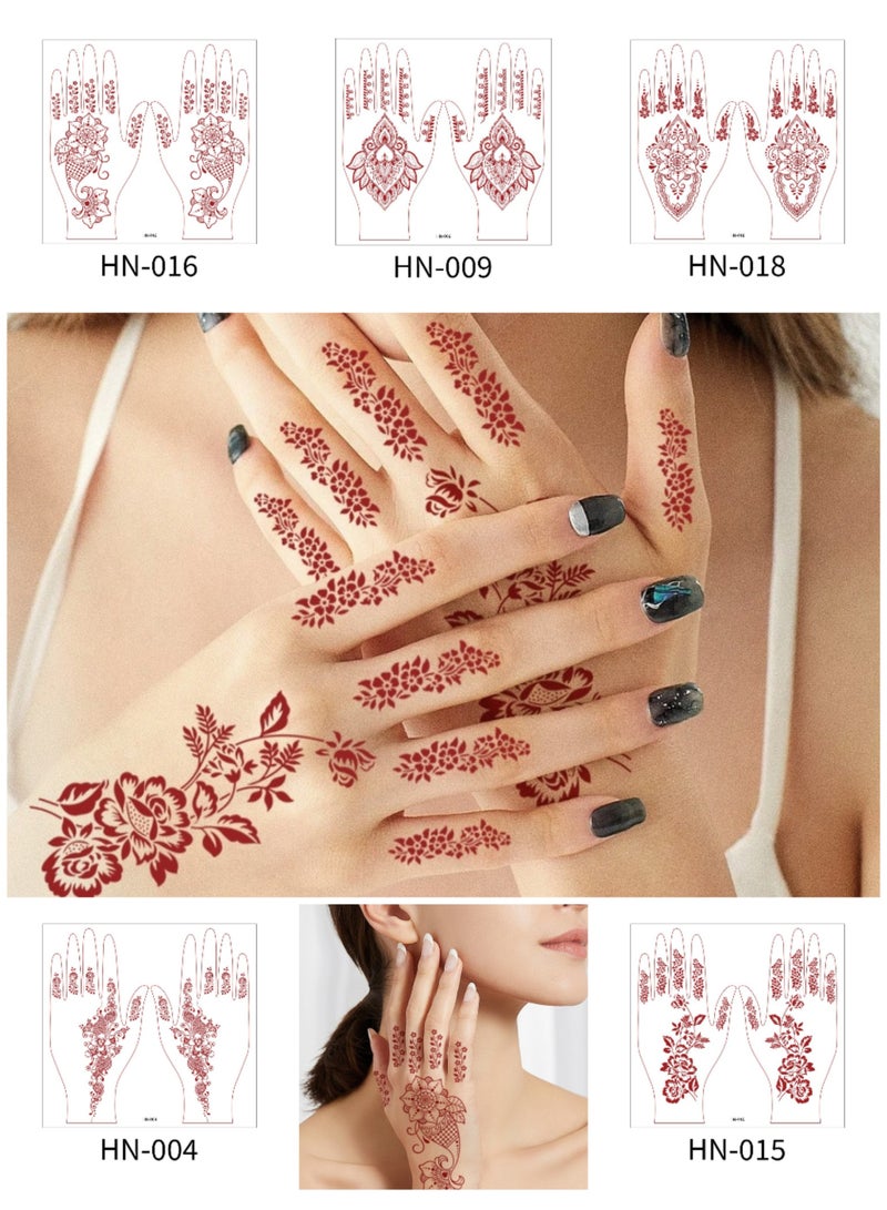 5 Sheets Browny-Red Temporary Henna Tattoo Stickers – Multiple Designs Body Art