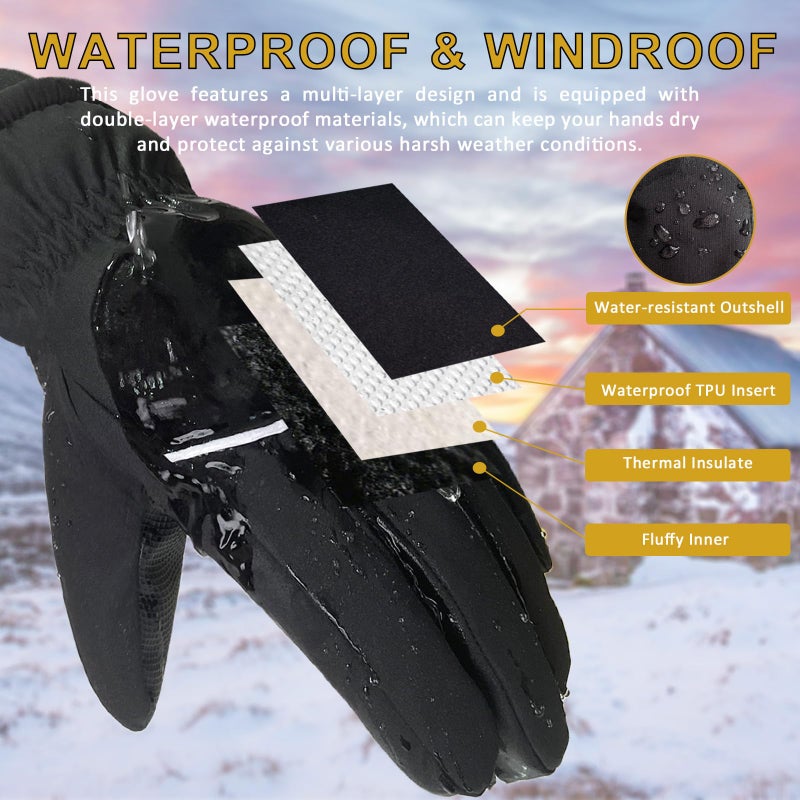 Beurlike Winter Gloves for Men Women Warm Touchscreen Windproof Waterproof Thermal Fleece Anti-Slip Ski Gloves for Cold Weather Cycling Motorcycle Snowboarding Running(BlackL) - Image 4