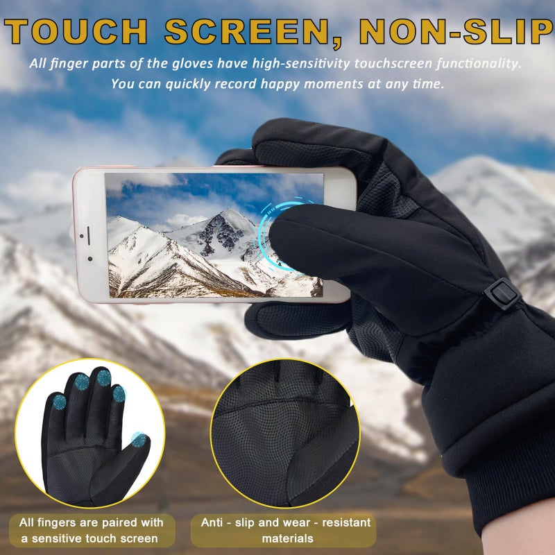 Beurlike Winter Gloves for Men Women Warm Touchscreen Windproof Waterproof Thermal Fleece Anti-Slip Ski Gloves for Cold Weather Cycling Motorcycle Snowboarding Running(BlackL) - Image 5