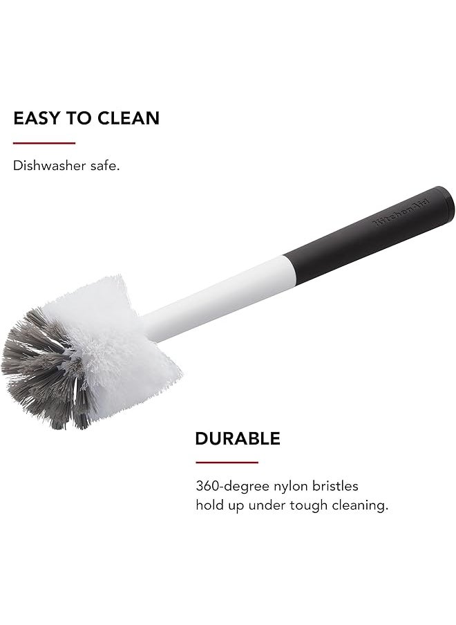 KitchenAid - Narrow Neck Bottle Brush For Travel Mugs Water Bottles Vases And More Non Slip Comfort Grip Handle Black White - Image 1
