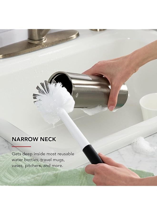 KitchenAid - Narrow Neck Bottle Brush For Travel Mugs Water Bottles Vases And More Non Slip Comfort Grip Handle Black White - Image 1
