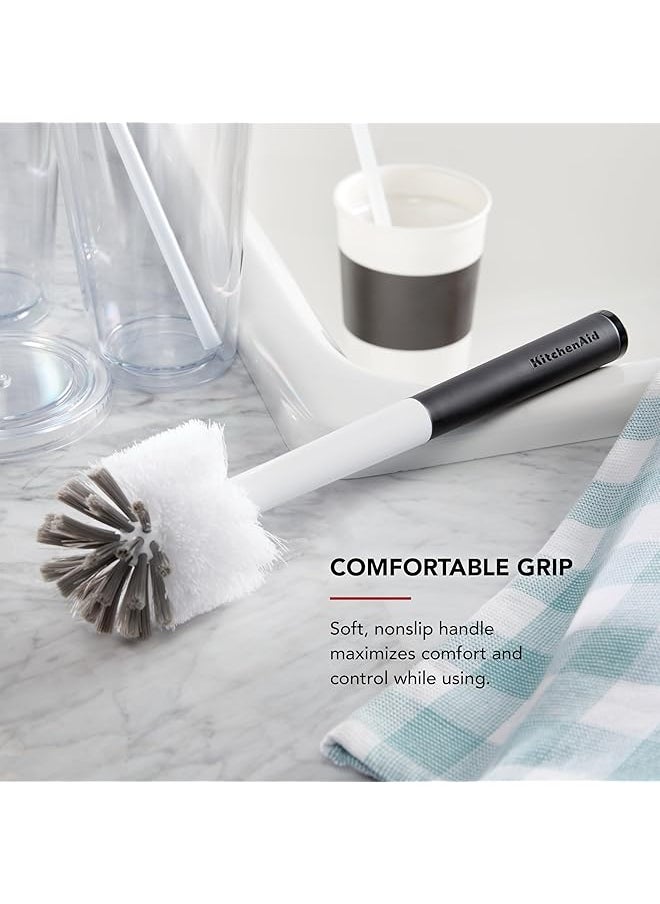 KitchenAid - Narrow Neck Bottle Brush For Travel Mugs Water Bottles Vases And More Non Slip Comfort Grip Handle Black White - Image 1