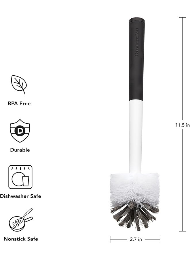 KitchenAid - Narrow Neck Bottle Brush For Travel Mugs Water Bottles Vases And More Non Slip Comfort Grip Handle Black White - Image 1