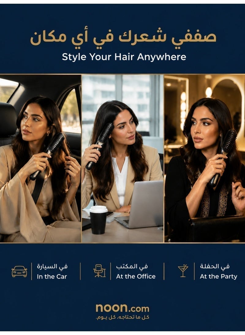 Wireless Hair Straightener Brush,  type-c charge,Portable Ceramic Ionic Straightening Comb and curler 2 in 1, 3-Min Frizz Control for Travel & Car,Thermal Brush 20s Fast Heating & 3 Temp Settings & Anti-Scald - Image 4