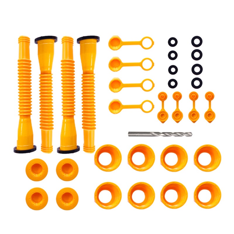 Gas Can Spout Replacement Kit, No-Spill Gas Can Nozzle Replacement Set with Drill Bit for Most 1/2/5/10 Gallon Gas Cans (4 Kit Yellow) - Image 1