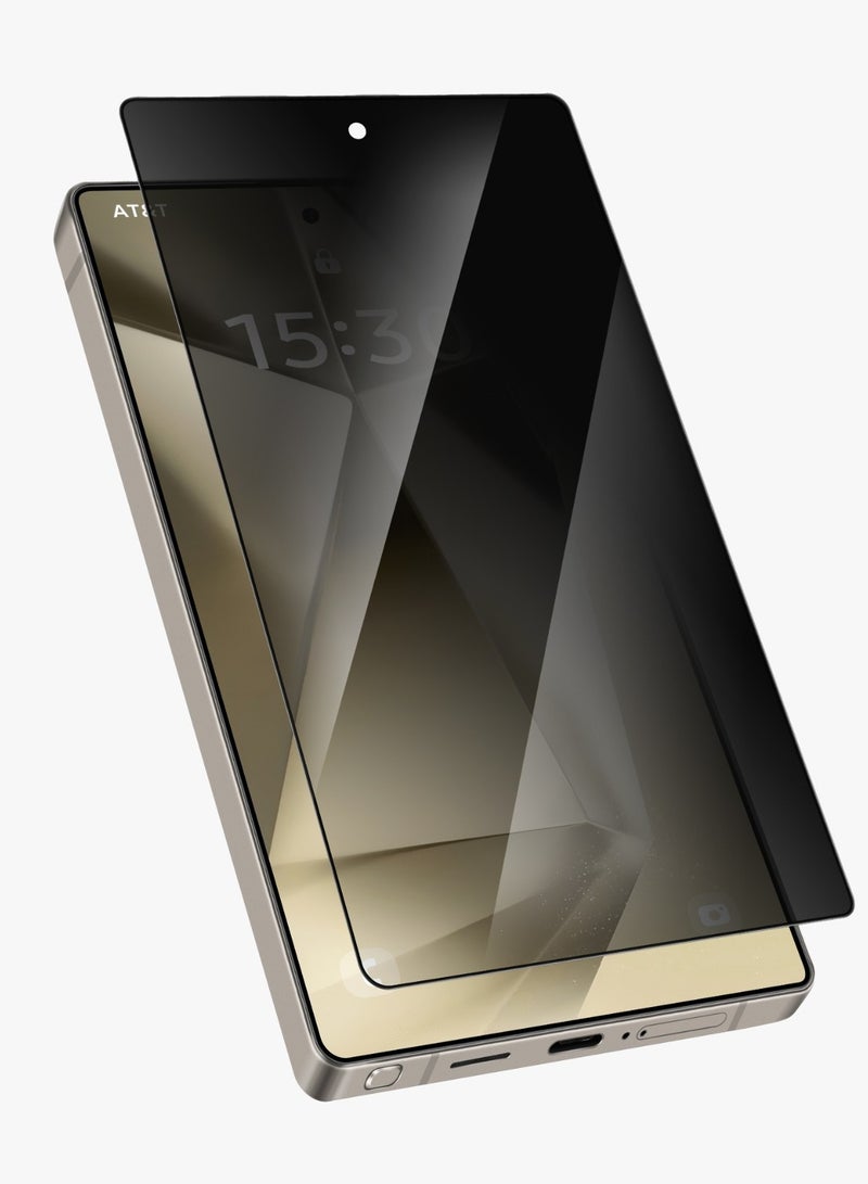 ليفيلو واقي شاشة الخصوصية S25 Ultra بطباعة حريرية ثلاثية الأبعاد من الألومنيوم عالي السيليكون وزجاج رفيع للغاية / طلاء فائق النعومة والاستجابة / منع فقاعات الهواء / فتح فوري ببصمة الإصبع - أسود - Image 1