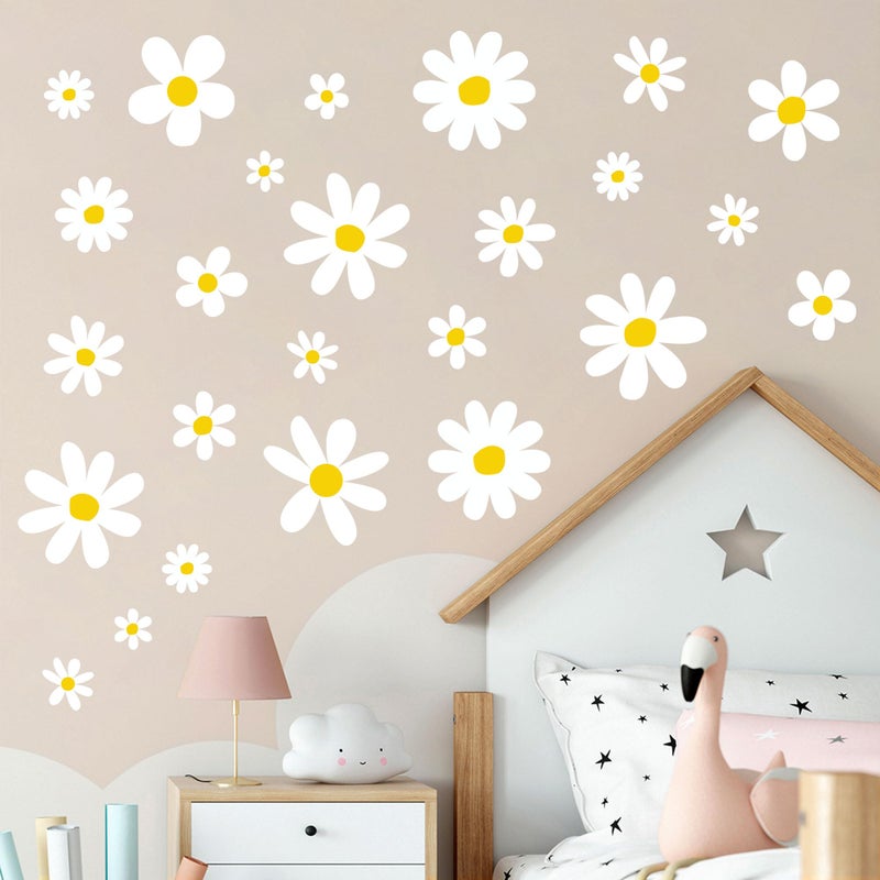 Sondeng 12 Sheets Daisy Wall Decals Boho Flower Wall Stickers Cute Kids Girls Room Decor Peel and Stick Floral Decals Toddler Playroom Living Room Bedroom Classroom Retro Hippie Decor Classic Style - Image 1