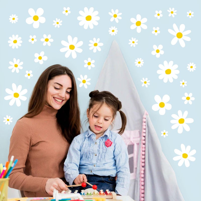 Sondeng 12 Sheets Daisy Wall Decals Boho Flower Wall Stickers Cute Kids Girls Room Decor Peel and Stick Floral Decals Toddler Playroom Living Room Bedroom Classroom Retro Hippie Decor Classic Style - Image 4