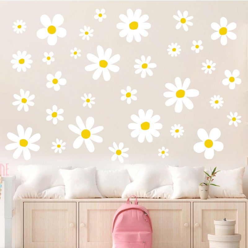 Sondeng 12 Sheets Daisy Wall Decals Boho Flower Wall Stickers Cute Kids Girls Room Decor Peel and Stick Floral Decals Toddler Playroom Living Room Bedroom Classroom Retro Hippie Decor Classic Style - Image 3