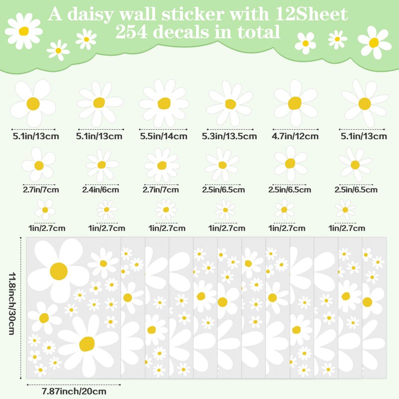 Sondeng 12 Sheets Daisy Wall Decals Boho Flower Wall Stickers Cute Kids Girls Room Decor Peel and Stick Floral Decals Toddler Playroom Living Room Bedroom Classroom Retro Hippie Decor Classic Style - Image 2