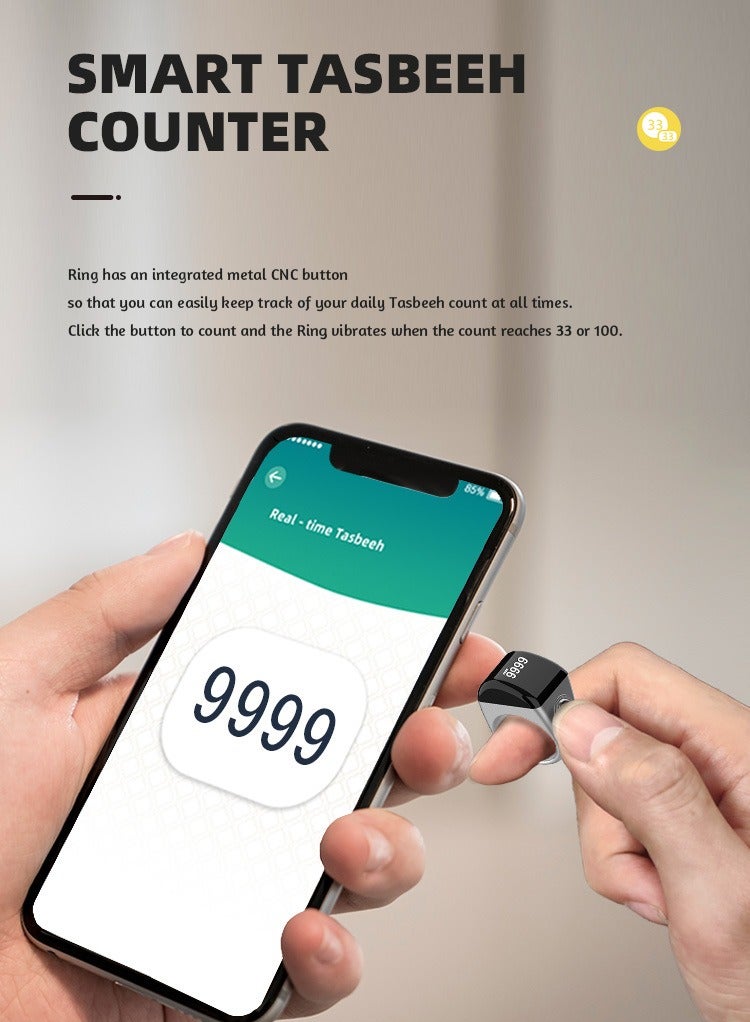 Equantu 20mm Smart Ring with Vibration Reminder Tasbih Counter and Bluetooth Connection for Exclusive IQIBLA App and 5 Daily Prayer Reminders - Image 5