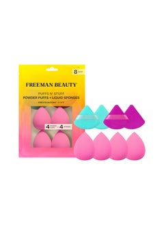 Freeman Freeman Puffs N' Stuff Powder Puffs + Liquid Sponges 8 Count Set, Makeup Blending Sponges For Liquid & Cream Foundation & Concealer, Triangle Powder Puff For Setting Powder, Vegan & Cruelty Free  - Image 1