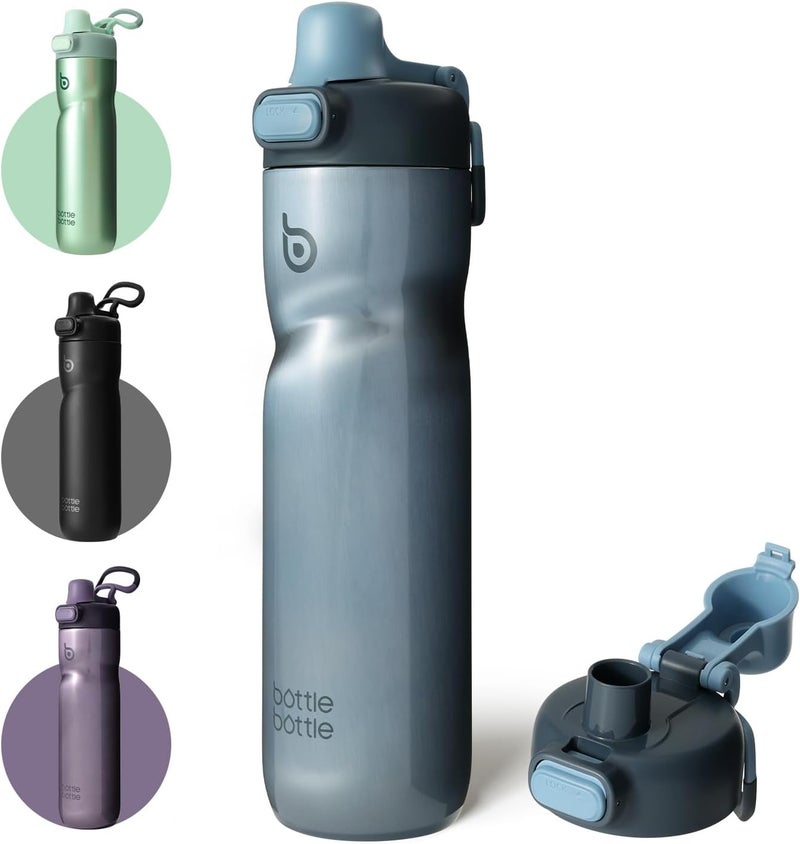 bottle bottle bottlebottle Insulated 24 oz Stainless Steel Water Bottle with Handle and Flip Tops Lids, Leak Proof, Portable for Travel Sports Riding, Blue - Image 1