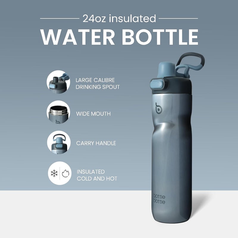 bottle bottle bottlebottle Insulated 24 oz Stainless Steel Water Bottle with Handle and Flip Tops Lids, Leak Proof, Portable for Travel Sports Riding, Blue - Image 2