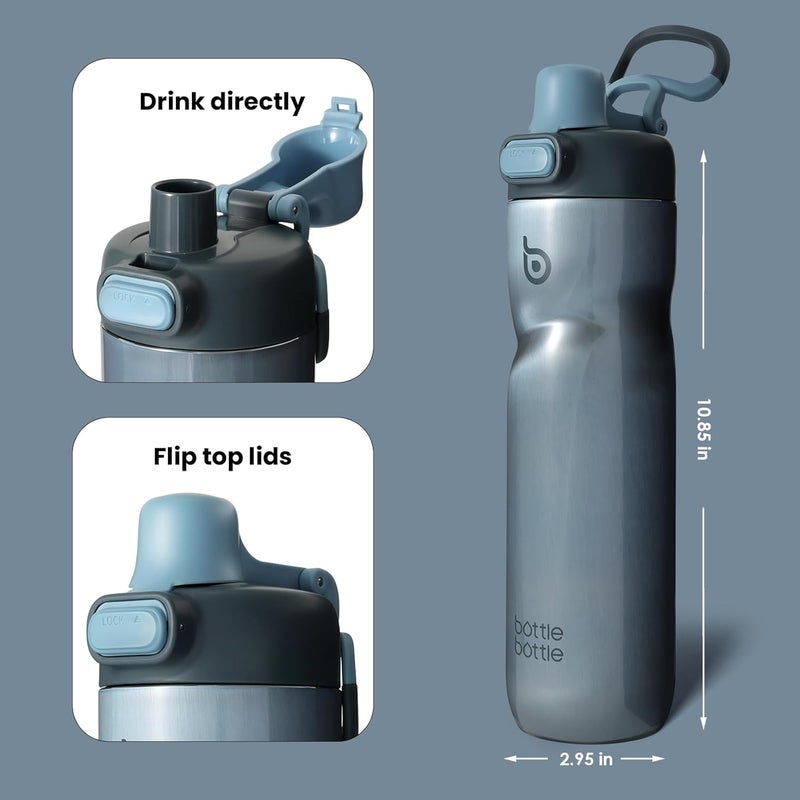 bottle bottle bottlebottle Insulated 24 oz Stainless Steel Water Bottle with Handle and Flip Tops Lids, Leak Proof, Portable for Travel Sports Riding, Blue - Image 3
