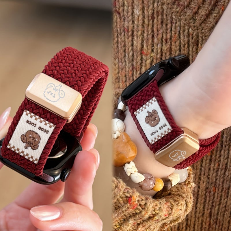 Nylon Magnetic Knitting Strap for Apple Watch 42 40 41mm Deep Red - Image 2
