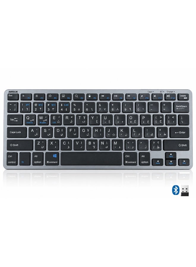 Arteck HW098 Wireless, Bluetooth Ultra Slim and Compact Rechargeable Keyboard with Media Hotkeys for Computer Desktop PC Laptop Surface Smart TV and Windows 11/10/8/7 - Image 1