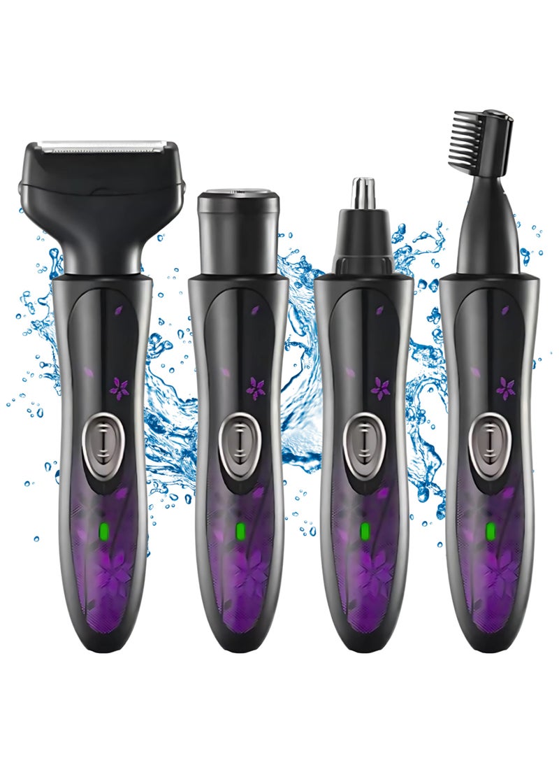 Generic 4 in 1 Electric Razor Shaver Epilator for Women Bikini Trimmer, Women's Shaver Cordless Shaver for face, Legs and underarms, Replaceable Trimmer Head, USB Rechargeable Black  - Image 1