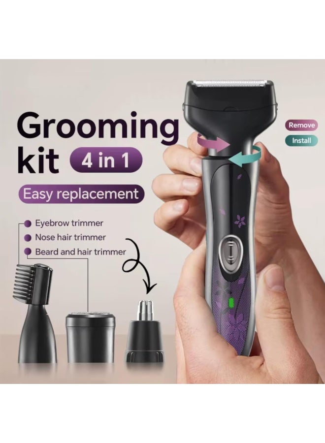 Generic 4 in 1 Electric Razor Shaver Epilator for Women Bikini Trimmer, Women's Shaver Cordless Shaver for face, Legs and underarms, Replaceable Trimmer Head, USB Rechargeable Black  - Image 3