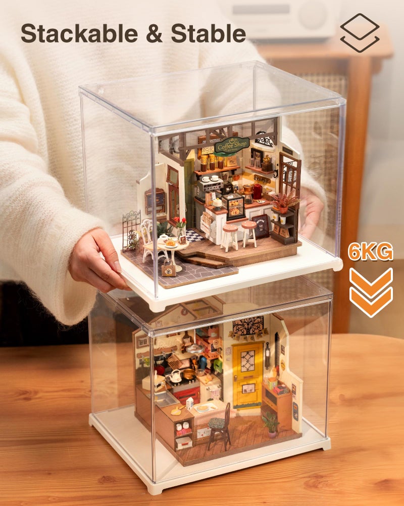 Rolife Dust Cover for Miniature House Building Sets Dsplay Case, Stackable Acrylic Display Box for Collectibles Storage Box with Door Dustproof Prevention (10.6x8.6x8.5inch) - Image 5