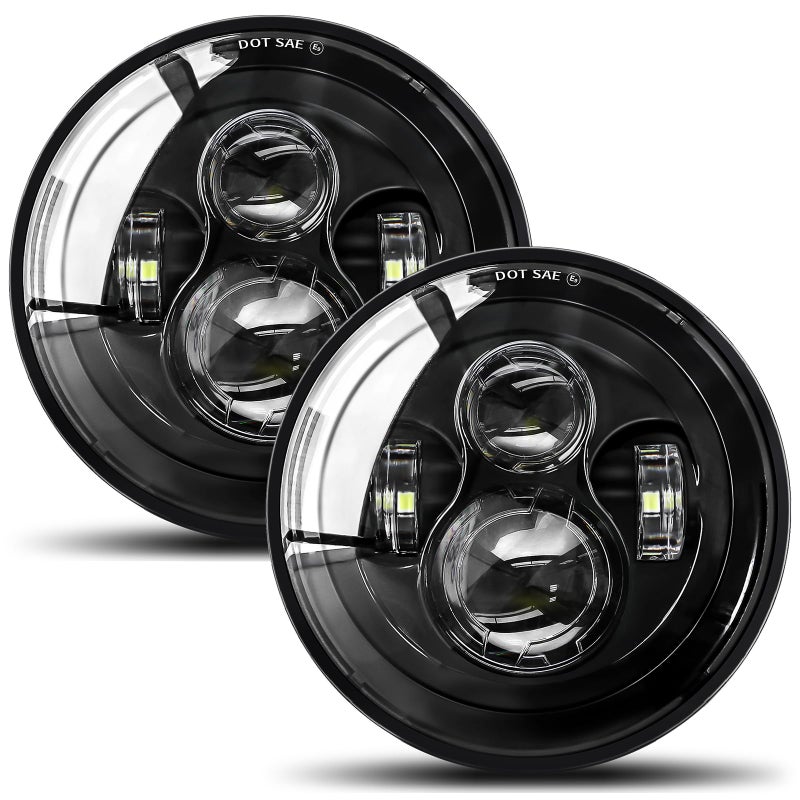 UNISHINE 2pcs Projector 7 Inch LED Headlights HiLo Beam 7 Round Headlight H6024 LED Headlight Compatible with Jeep Wrangler JK CJ TJ fit for Miata Chevy S2