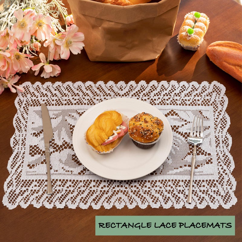Jayla 2 Pcs Rectangle Lace Placemats for Tables Embroidered Lace Tablemats Vintage Crochet Floral Table Runner Vintage Wedding, Tea Party Decor,12x17 Inch - Image 2