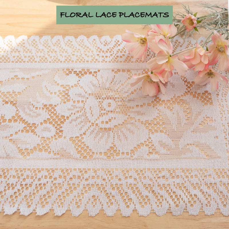 Jayla 2 Pcs Rectangle Lace Placemats for Tables Embroidered Lace Tablemats Vintage Crochet Floral Table Runner Vintage Wedding, Tea Party Decor,12x17 Inch - Image 5