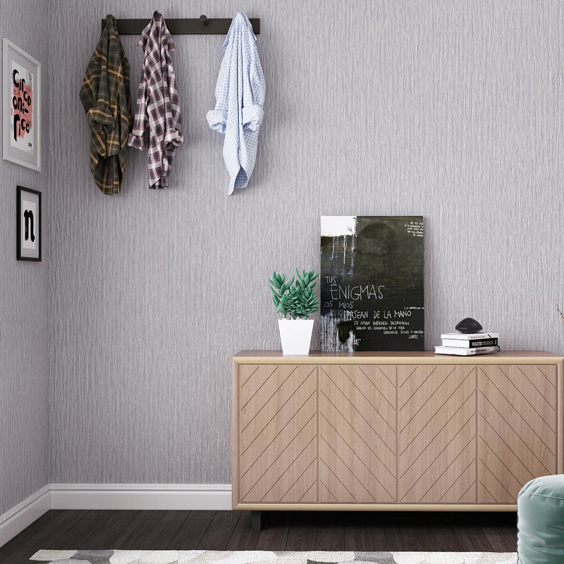 Haimin Grasscloth Wallpaper Peel and Stick 20.9in X 393in Fabric Contact Paper Wall Paper Textured Wallpaper Vertical Stripes Look Self-Adhesive Thick Vinyl Embossed Film - Image 2
