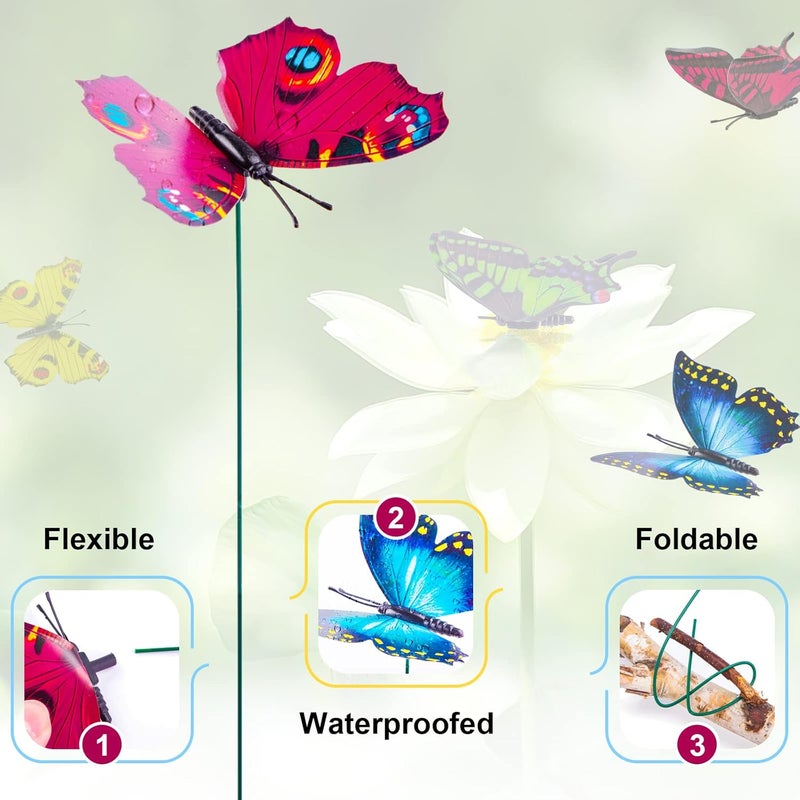 VGOODALL 50PCS Butterfly Garden Decorations, 11.8 inch Butterfly Stakes Ornaments Artificial Waterproof Butterflies for Flower Bouquet Outdoor Indoor Yard Art Patio Plant Pot Flower Bed Home Décor - Image 3