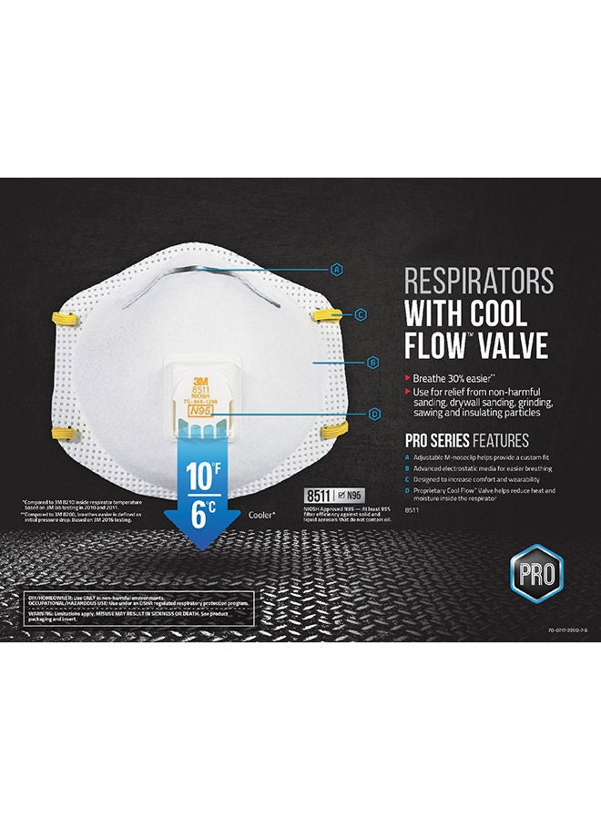 NIBEMINENT Cool Flow Exhalation Valve Particulate Respirator 8511, N95, Pack of 10 Silver  - Image 5