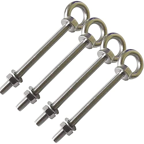 AIVOOF Shoulder Eye Bolt, 4 Pack M8 Stainless Steel Eye Bolts 4" Heavy Duty EyeBolts Screws in Eye Hooks with Washer and Nuts for Lifting and securing Cables Wires, Long Shank Thread Length 100mm - Image 1