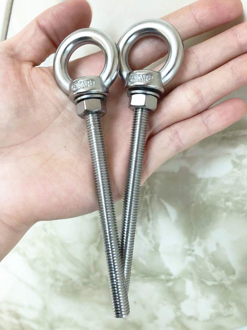 AIVOOF Shoulder Eye Bolt, 4 Pack M8 Stainless Steel Eye Bolts 4" Heavy Duty EyeBolts Screws in Eye Hooks with Washer and Nuts for Lifting and securing Cables Wires, Long Shank Thread Length 100mm - Image 2