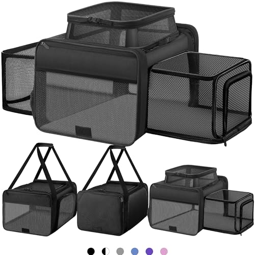 SHARLOVY Top and 2 Sides Expandable Pet Carrier 17x11x9.5, TSA Airline Approved Small Dog Carriers for Small Dogs, Soft-Sided Cat Carrier with Self-Locking Zippers for Kitten,Rabbit, Puppy, Guinea Pig Black - Image 1