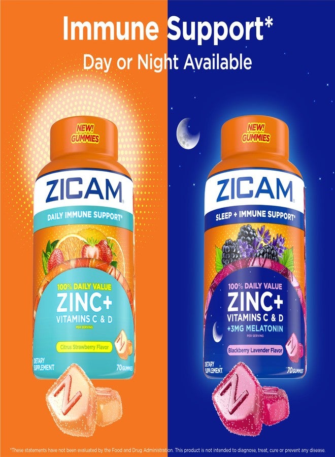 Zicam Daily Immune Support, Gummy Supplement, Zinc, Vitamin C and Vitamin D, Citrus Strawberry Flavor, 70 Count - Image 5