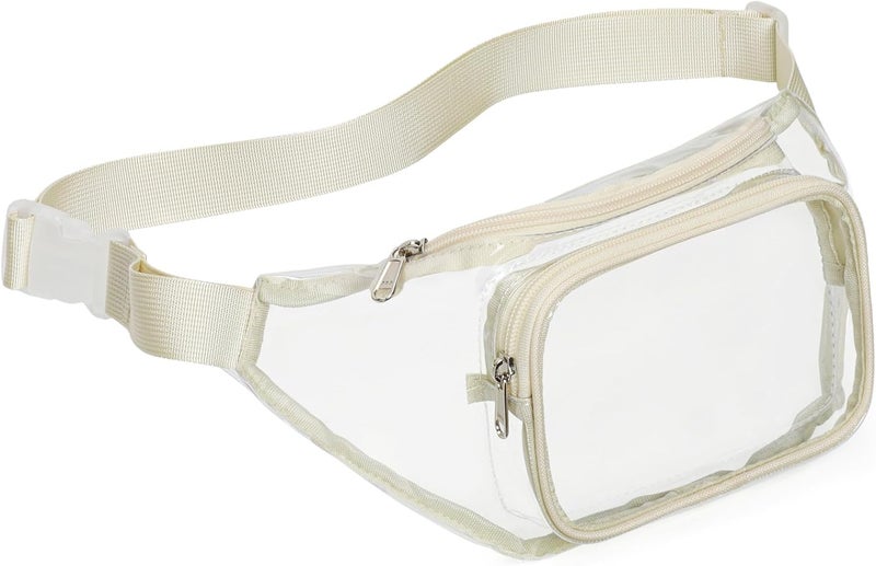 Veckle Clear Fanny Pack Stadium Approved - Waist Range 33” - 47“ Transparent Belt Bag for Women Men Clear Bag for Stadium Events, Adjustable Waist Bag for Sports, Concerts, Cream White - Image 1