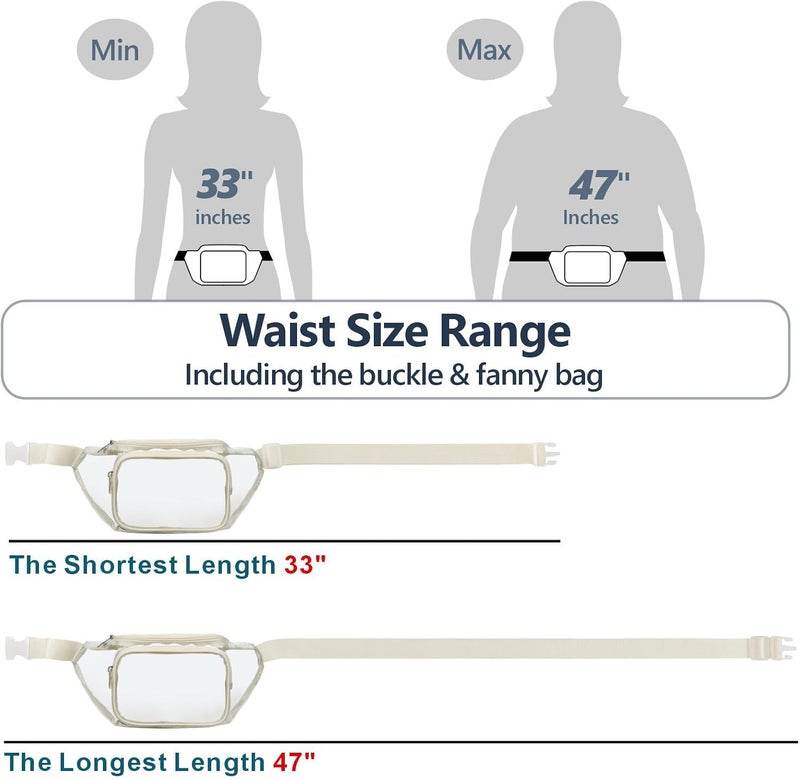 Veckle Clear Fanny Pack Stadium Approved - Waist Range 33” - 47“ Transparent Belt Bag for Women Men Clear Bag for Stadium Events, Adjustable Waist Bag for Sports, Concerts, Cream White - Image 5