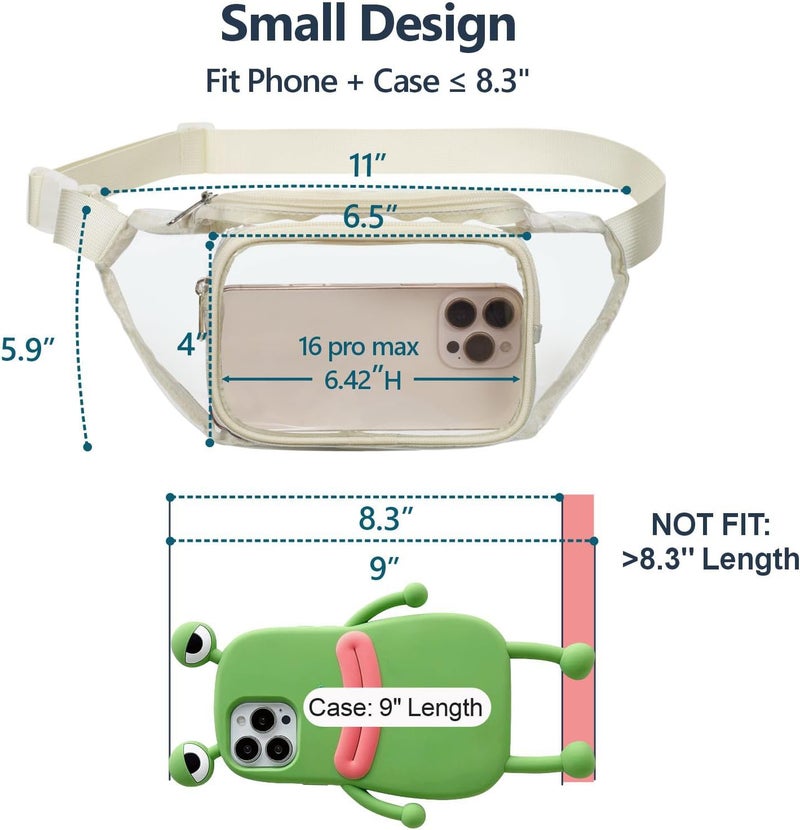 Veckle Clear Fanny Pack Stadium Approved - Waist Range 33” - 47“ Transparent Belt Bag for Women Men Clear Bag for Stadium Events, Adjustable Waist Bag for Sports, Concerts, Cream White - Image 4