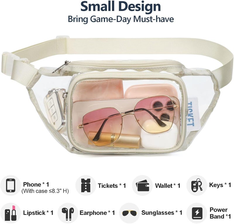 Veckle Clear Fanny Pack Stadium Approved - Waist Range 33” - 47“ Transparent Belt Bag for Women Men Clear Bag for Stadium Events, Adjustable Waist Bag for Sports, Concerts, Cream White - Image 3
