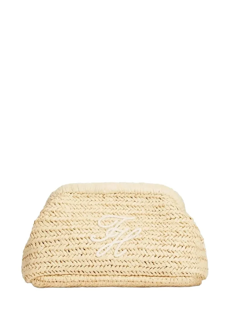 Raffia Textured Logo Clutch