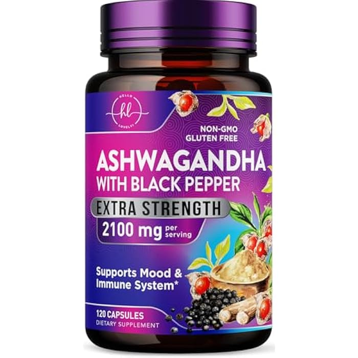 Hello Lovely! Ashwagandha Supplements for Women - Max Absorption with Black Pepper Extract - Extra Strength Ashwagandha Capsules with Plant Powder & Root Extract - Non-GMO, USA Bottled - 120 Vegetarian Capsules - Image 1