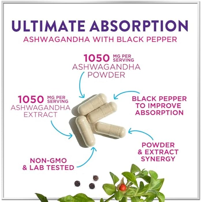 Hello Lovely! Ashwagandha Supplements for Women - Max Absorption with Black Pepper Extract - Extra Strength Ashwagandha Capsules with Plant Powder & Root Extract - Non-GMO, USA Bottled - 120 Vegetarian Capsules - Image 3