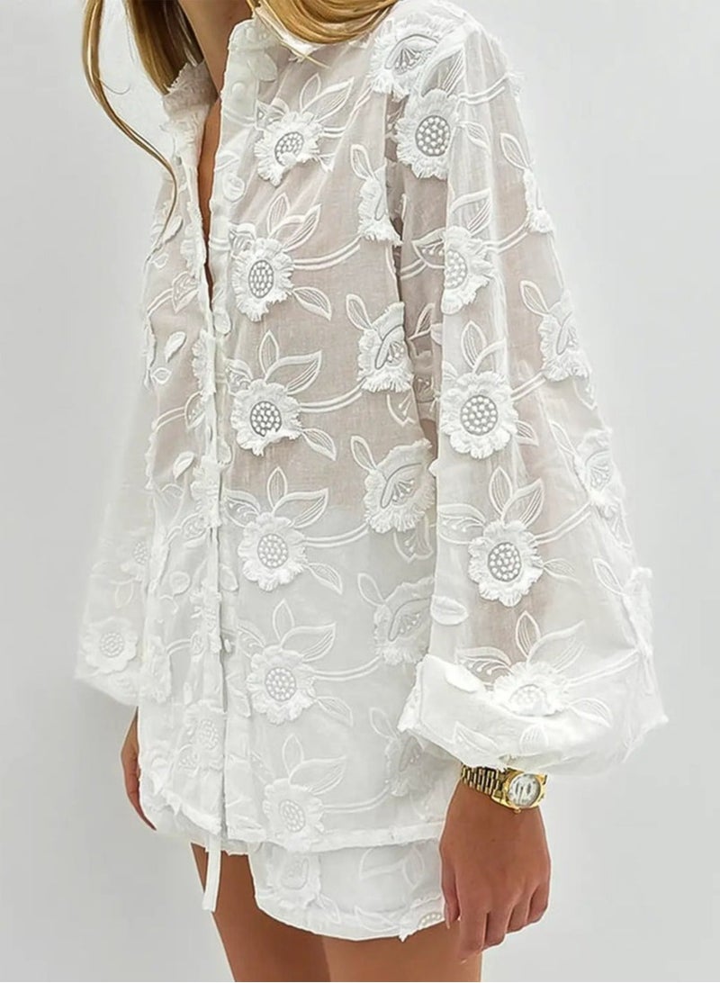 GEXUAN Women's Button - Down Floral Loungewear Set - Image 2