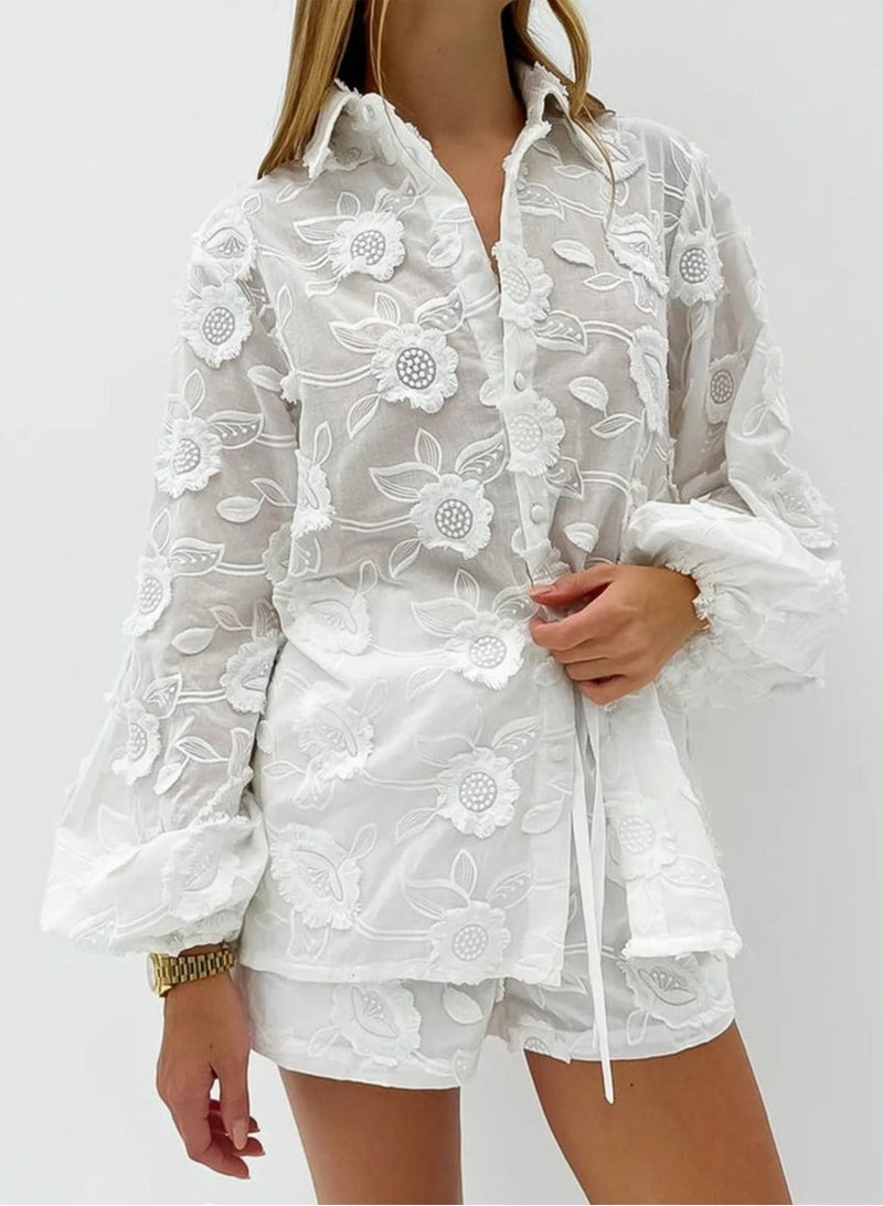 GEXUAN Women's Button - Down Floral Loungewear Set - Image 3