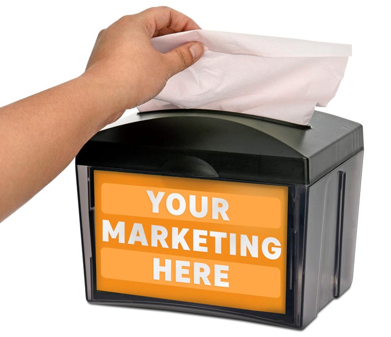Alpine Tabletop Commercial Napkin Dispenser Restaurant Napkin Holder for Easy Access to Interfold Napkins from Both Sides with an Insert Marketing Space for Restaurants Cafeterias Food Trucks Club