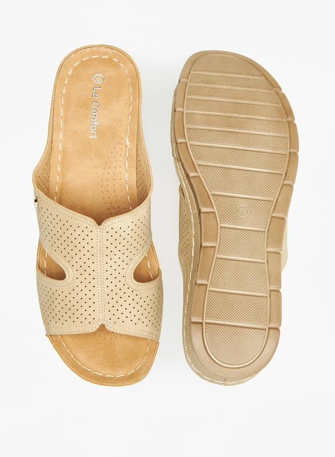 لو كونفورت Textured Slip-On Sandals with Wedge Heels