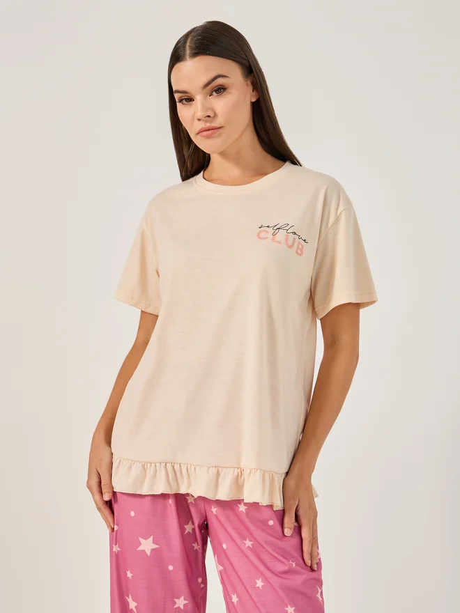 Styli Styli Printed Pajama Set with Round Neck T-Shirt