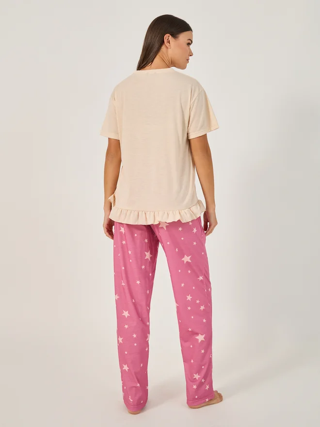Styli Styli Printed Pajama Set with Round Neck T-Shirt