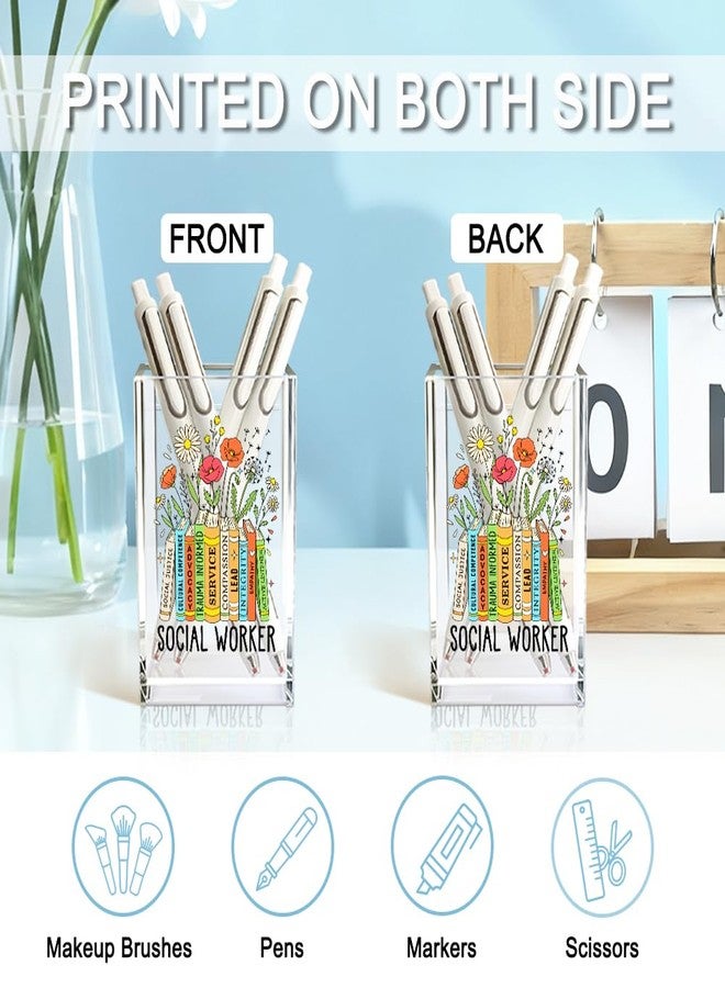 QYUVK Social Worker Acrylic Cosmetic Pencil Holder Cup, Floral Books Pen Holder for Office Desk Accessories for Social Worker, Social Work Appreciation Gifts, Marker Holder, Funny MSW Thank You Gifts - Image 3