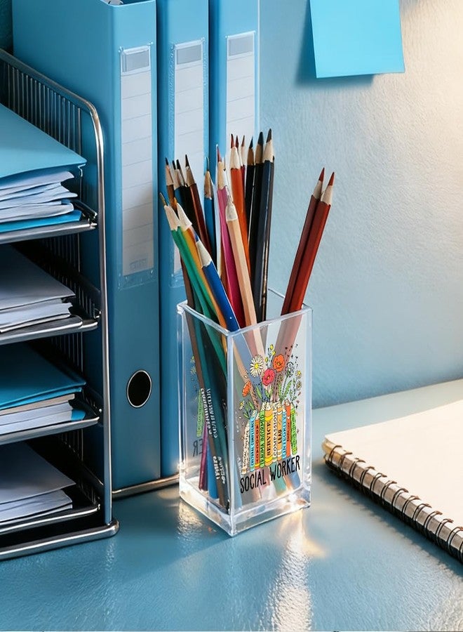QYUVK Social Worker Acrylic Cosmetic Pencil Holder Cup, Floral Books Pen Holder for Office Desk Accessories for Social Worker, Social Work Appreciation Gifts, Marker Holder, Funny MSW Thank You Gifts - Image 4